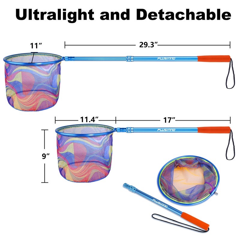 PLUSINNO Kids Fishing Net, Landing Net with Carbon Fiber Telescopic Pole Handle and Ultralight Aluminum Alloy Ring, Catch and Release Butterfly Net for Kids 2 Pack - Image 2